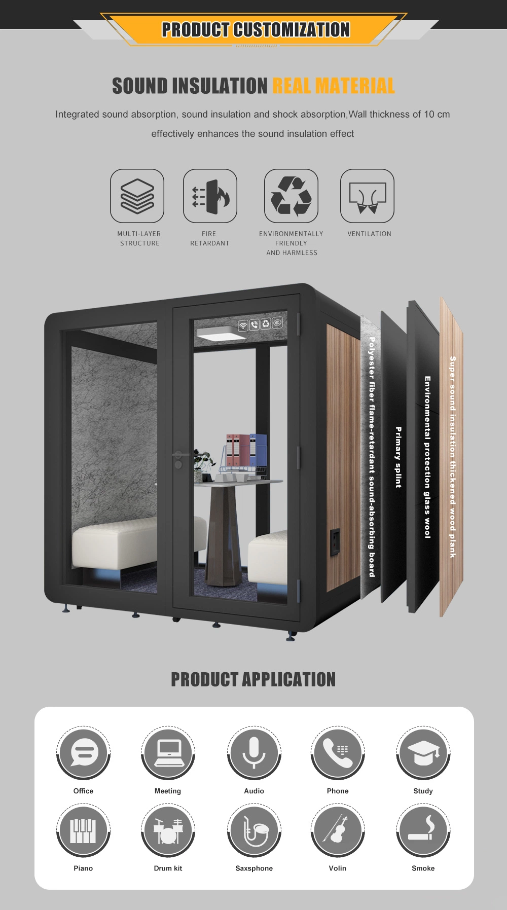 Noise Insulation Mobile Work Space Office Pod Study Cabin